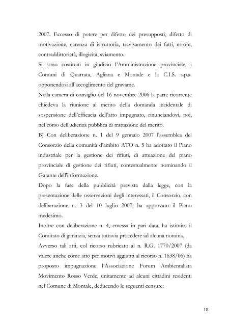 sentenza tar su ricorsi contro gli atti autorizzativi - Provincia di Pistoia