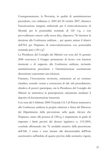 sentenza tar su ricorsi contro gli atti autorizzativi - Provincia di Pistoia