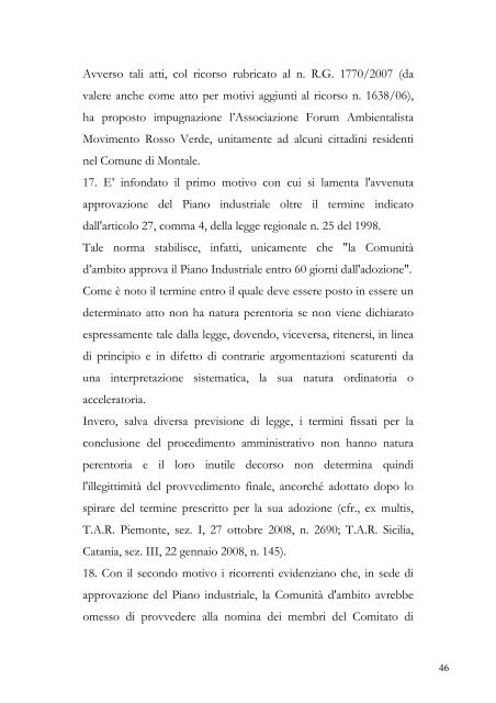 sentenza tar su ricorsi contro gli atti autorizzativi - Provincia di Pistoia
