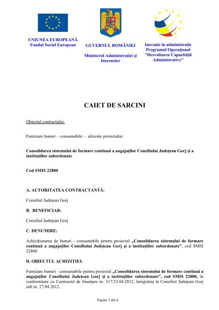 CAIET DE SARCINI - Consiliul Judeţean Gorj