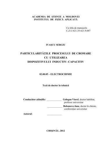 particularităţile procesului de cromare cu utilizarea dispozitivului ...