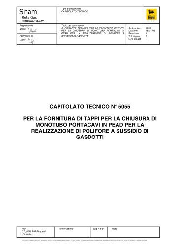 CAPITOLATO TECNICO N° 5055 PER LA FORNITURA DI ... - Snam