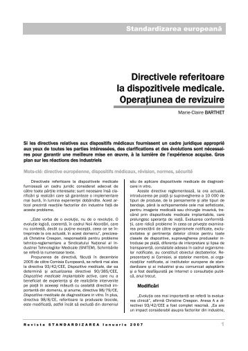 Directivele referitoare la dispozitivele medicale. Operaţiunea de ...