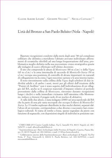 L'età del Bronzo a San Paolo Belsito - Claude Albore Livadie