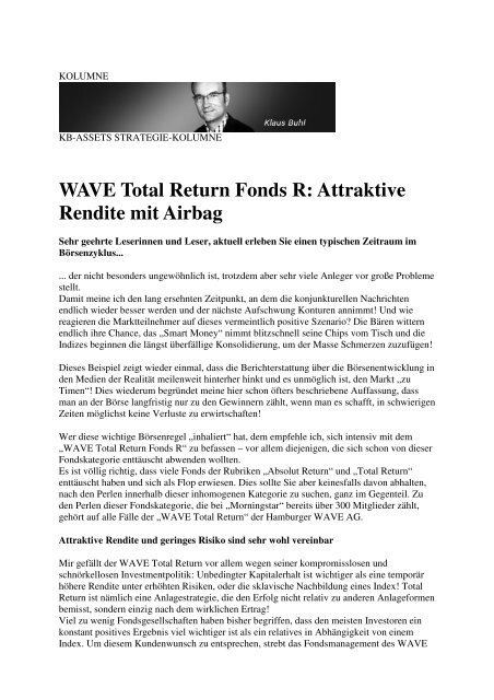 WAVE Total Return Fonds R: Attraktive Rendite mit Airbag