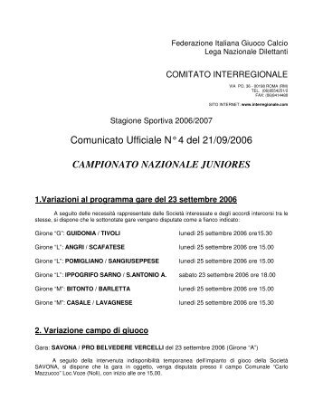 Comunicato Ufficiale n. 004 del 21/09/2006