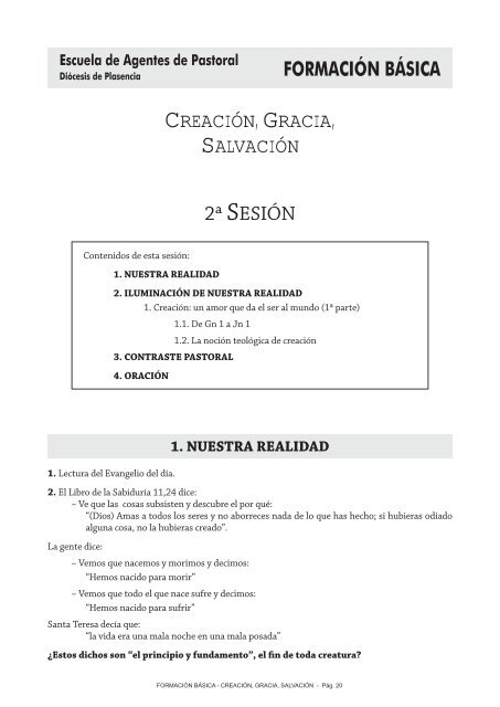 CREACIÓN, GRACIA, SALVACIÓN - Diócesis de Plasencia