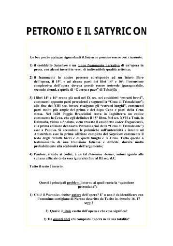 PETRONIO E IL SATYRICON - Liceo Classico Benedetto da Norcia