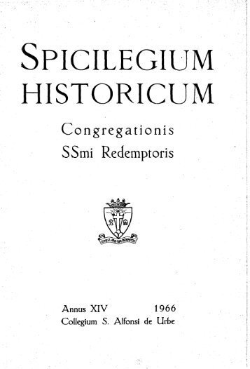 SPICILEGIUM HISTORICUM - Sant'Alfonso e dintorni