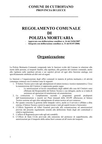 Regolamento di polizia mortuaria - Comune di Cutrofiano