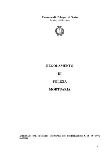 regolamento di polizia mortuaria - Comune di Cologno al Serio