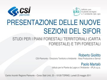 presentazione delle nuove sezioni del sifor - Regione Piemonte