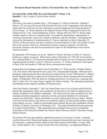 Provincial Files 1938-1950: Rev. Marshall R. Winne - DePaul ...