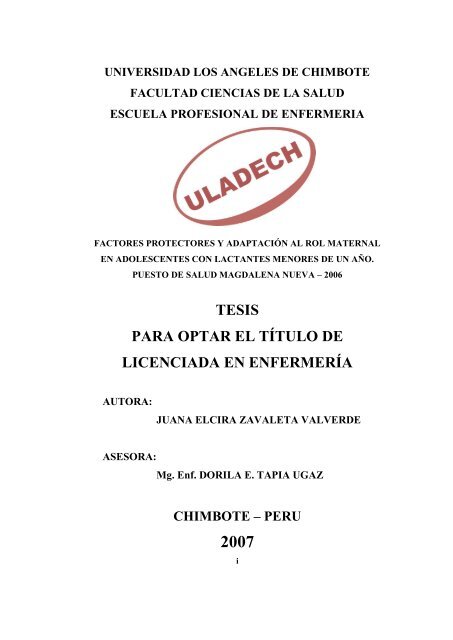 TESIS PARA OPTAR EL T TULO DE LICENCIADA EN ENFERMER A