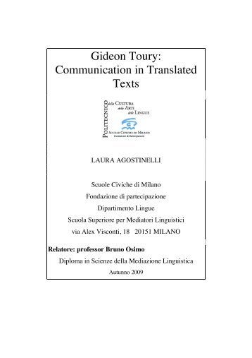 Gideon Toury - Bruno Osimo, traduzioni, semiotica della traduzione.