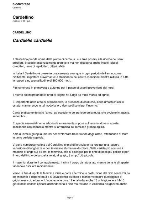 Cardellino - biodiversità