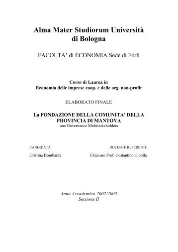 Tesi di Laurea della Dottoressa Cristina Bombarda - Fondazione ...