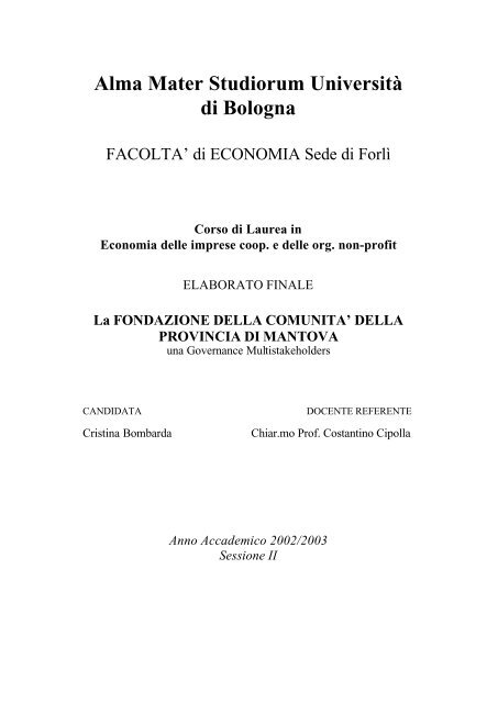 Tesi di Laurea della Dottoressa Cristina Bombarda - Fondazione ...