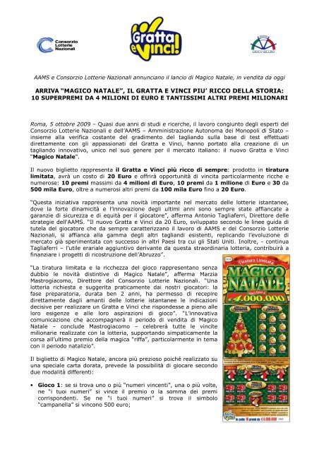 Biglietti Di Natale Vendita On Line.Arriva Magico Natale Il Gratta E Vinci Piu Ricco Della Assotabaccai