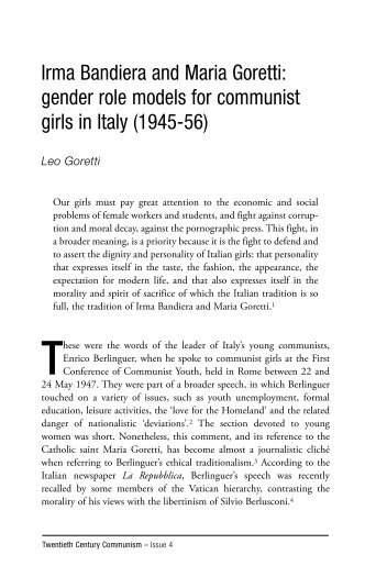 Irma Bandiera and Maria Goretti: Gender role models for communist ...