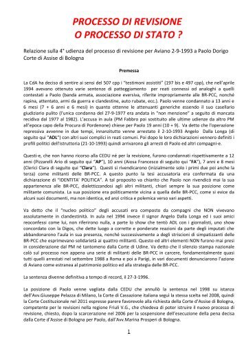 Relazione sulla 4° udienza del processo di revisione ... - Paolo Dorigo