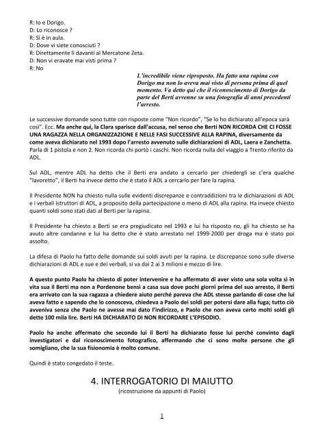 Relazione sulla 4° udienza del processo di revisione ... - Paolo Dorigo