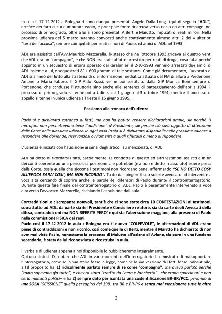 Relazione sulla 4° udienza del processo di revisione ... - Paolo Dorigo