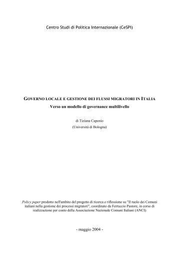 Governo locale e gestione dei flussi migratori in Italia. Verso ... - CeSPI