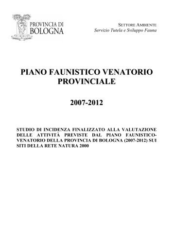 PIANO FAUNISTICO VENATORIO PROVINCIALE - Provincia di ...