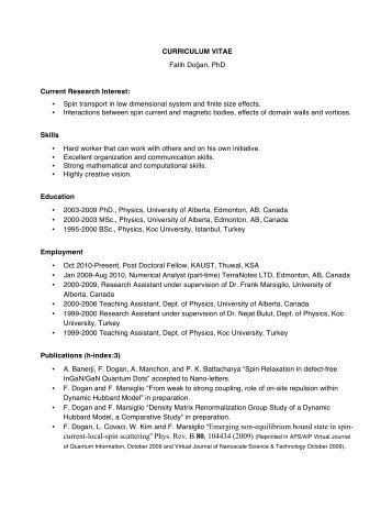 CURRICULUM VITAE Fatih Doğan, PhD Current Research Interest ...