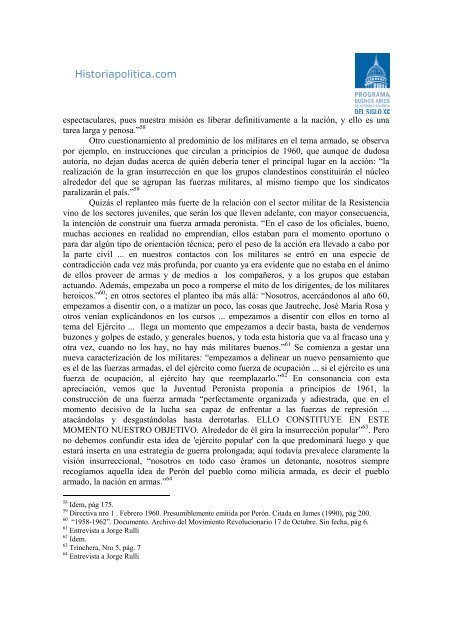 La política armada en el peronismo: 1955-1966 - Historia Política