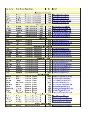 Employee Email Directory - Departments - City of Vineland
