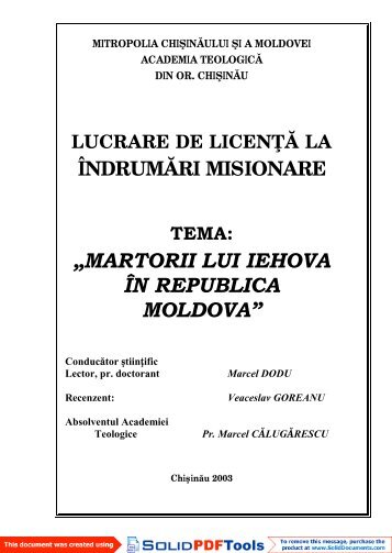 „MARTORII LUI IEHOVA ÎN REPUBLICA MOLDOVA” - Ortodoxia.md