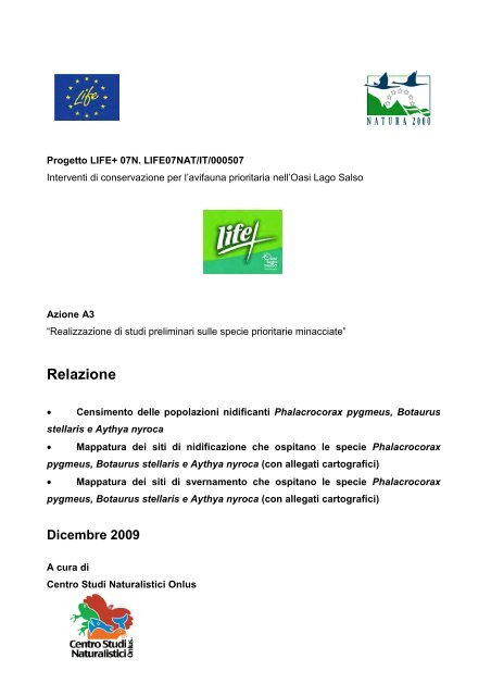 Az A3 - Relazione tecnica - progetto LIFE + Natura e Biodiversità 2007