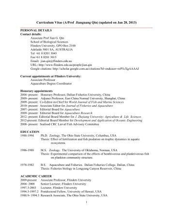 Current CV (updated on Jan 30, 2013 - Flinders University