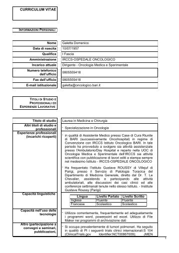 curriculum vitae - IRCCS Ospedale Oncologico di Bari