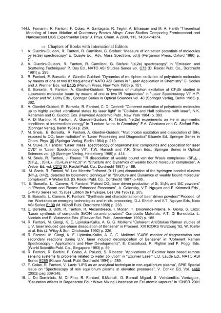 List of publications of dr. Roberta Fantoni - C.R. ENEA Frascati - Enea