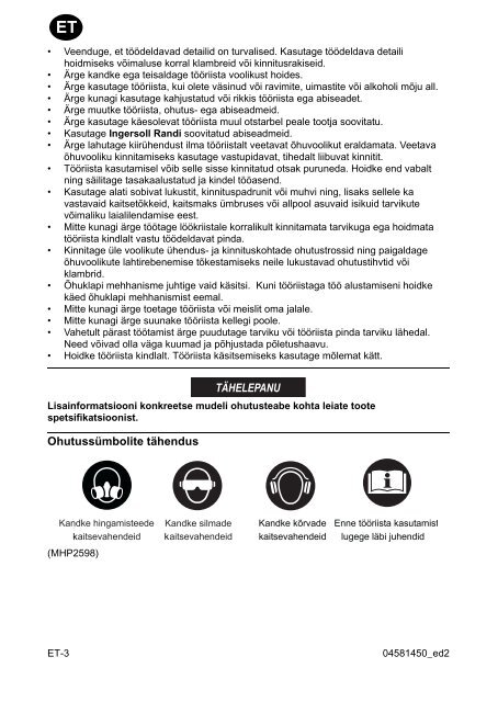 Safety Information Manual, Air Percussive Tool