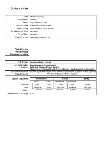 Curriculum Musumeci Alfredo - Azienda Ulss 12 veneziana