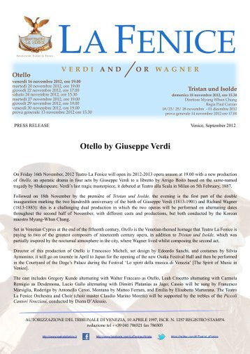 [PDF] Otello press comunication - Teatro La Fenice