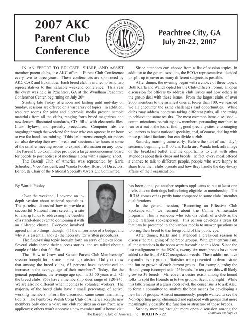 BCOA Bulletin January-February-March 2007 - the Basenji Club of ...