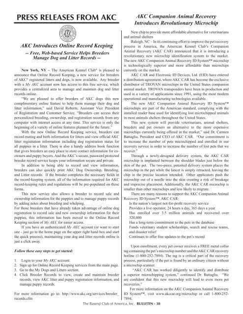 BCOA Bulletin January-February-March 2007 - the Basenji Club of ...