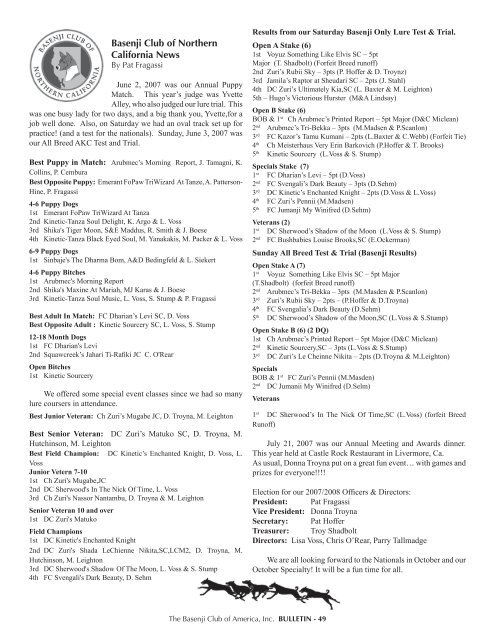 BCOA Bulletin January-February-March 2007 - the Basenji Club of ...