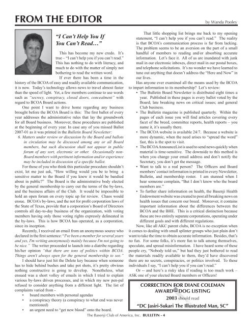 BCOA Bulletin January-February-March 2007 - the Basenji Club of ...