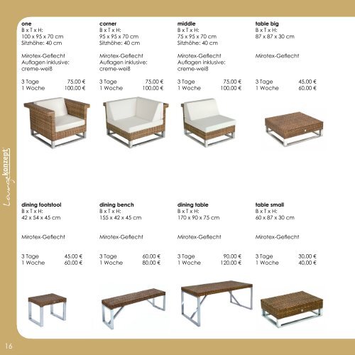 Loungekonzept - MIETMOBILIAR PREISLISTE 2013