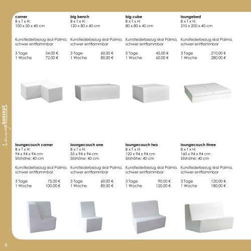 Loungekonzept - MIETMOBILIAR PREISLISTE 2013