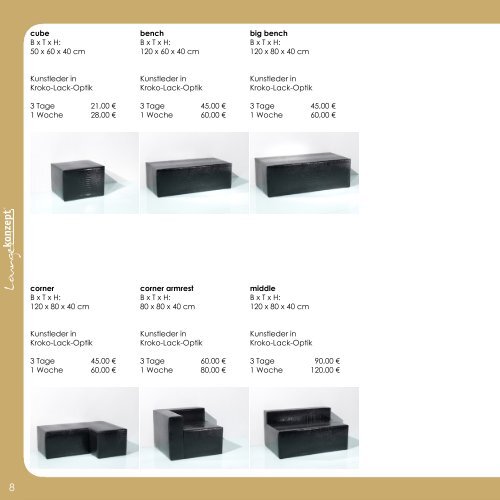 Loungekonzept - MIETMOBILIAR PREISLISTE 2013
