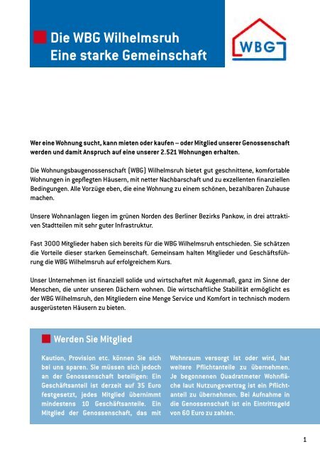 Imagebroschüre - Wohnungsbaugenossenschaft Wilhelmsruh eG