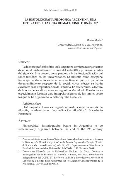 La historiografía filosófica argentina, una lectura desde la obra de ...