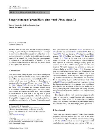 Finger jointing of green Black pine wood (Pinus nigra L.)